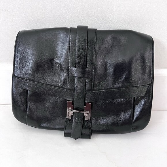 NEW Halston Heritage Leather Shoulder Bag Multi Pocket Shoulder Strap - Picture 1 of 13